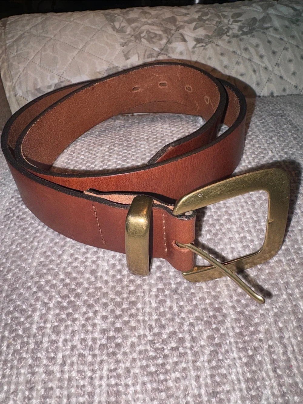Vintage GAP Classic Brown Leather Men's Belt with Brass Buckle and brass keeper